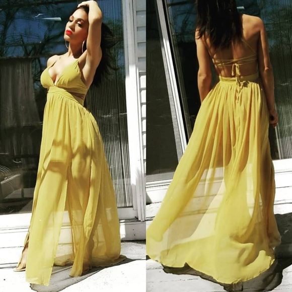 yellow maxi dress with split